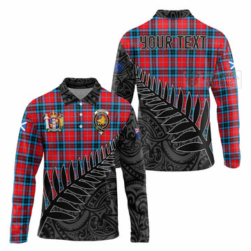 MacTavish (McTavish) Crest Tartan Long Sleeve Polo Shirt with New Zealand Silver Fern Half Style