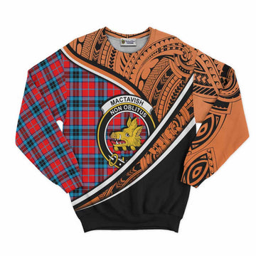 MacTavish (McTavish) Crest Tartan Sweatshirt with Polynesian Vibes Style - Orange Version