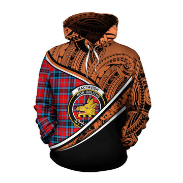 MacTavish (McTavish) Crest Tartan Cotton Hoodie with Polynesian Vibes Style - Orange Version