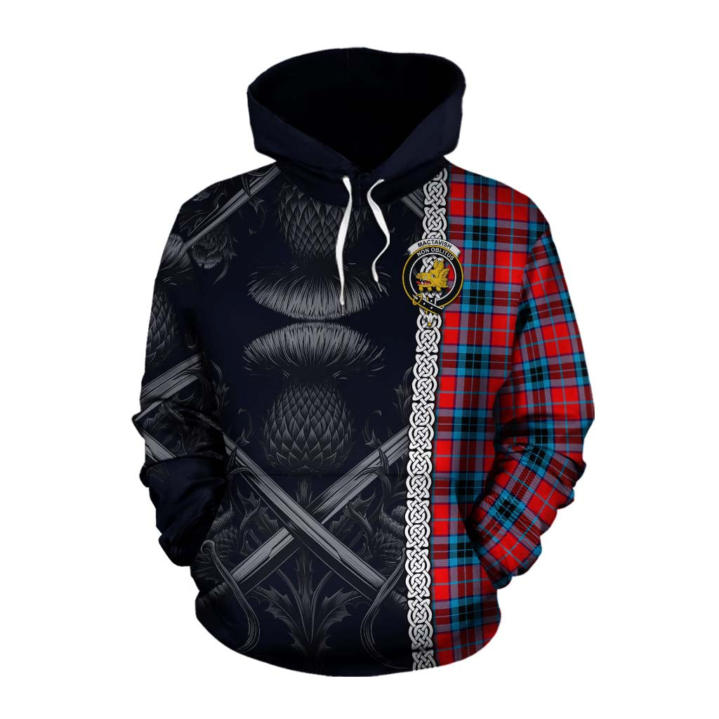 Tartan Vibes Clothing MacTavish (McTavish) Tartan Cotton Hoodie with Family Crest Cross Sword Thistle Celtic Vibes