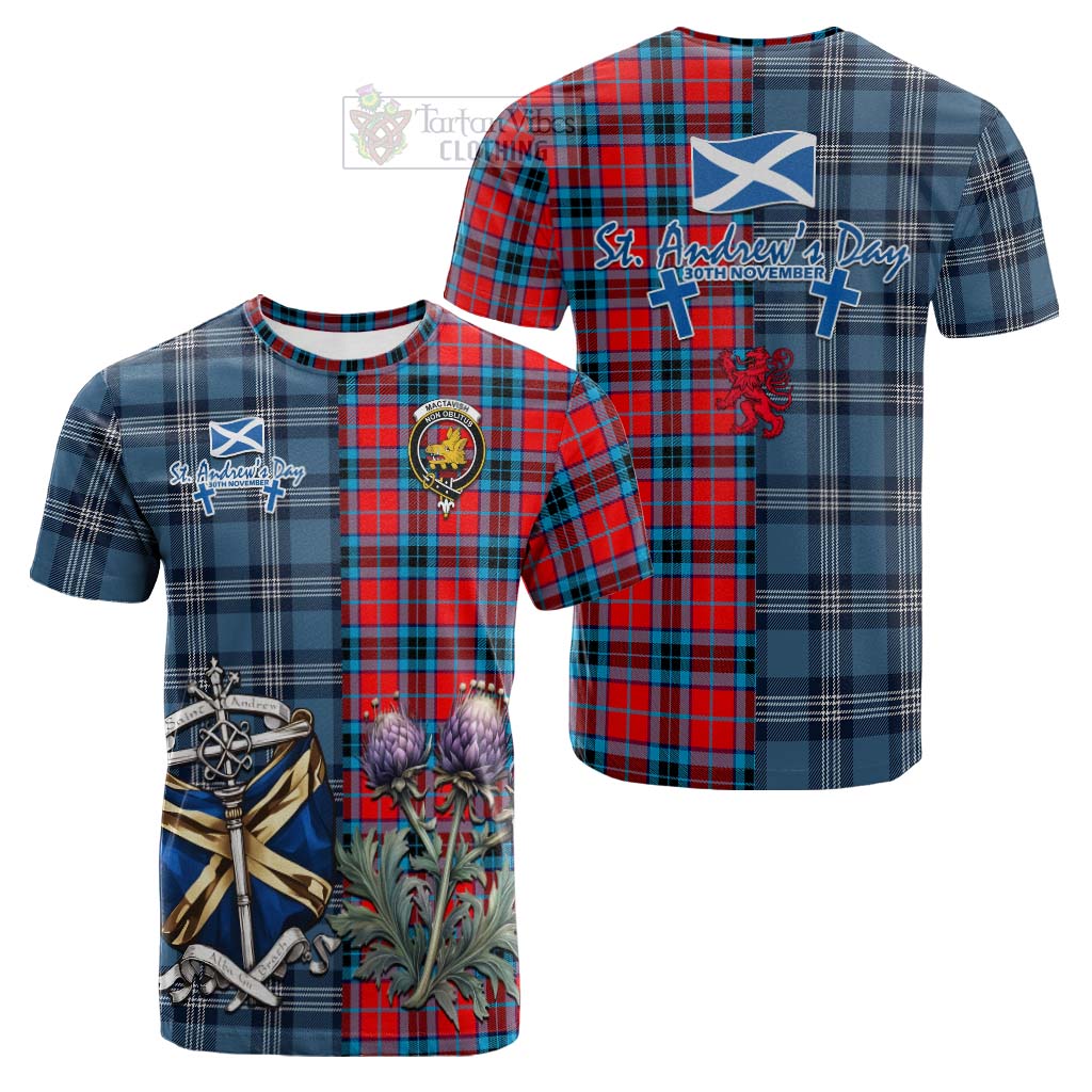 Tartan Vibes Clothing MacTavish (McTavish) Tartan Cotton T-shirt Happy St. Andrew's Day Half Tartan Style