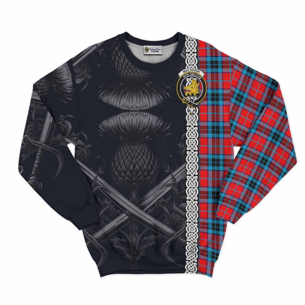 Tartan Vibes Clothing MacTavish (McTavish) Tartan Sweatshirt with Family Crest Cross Sword Thistle Celtic Vibes