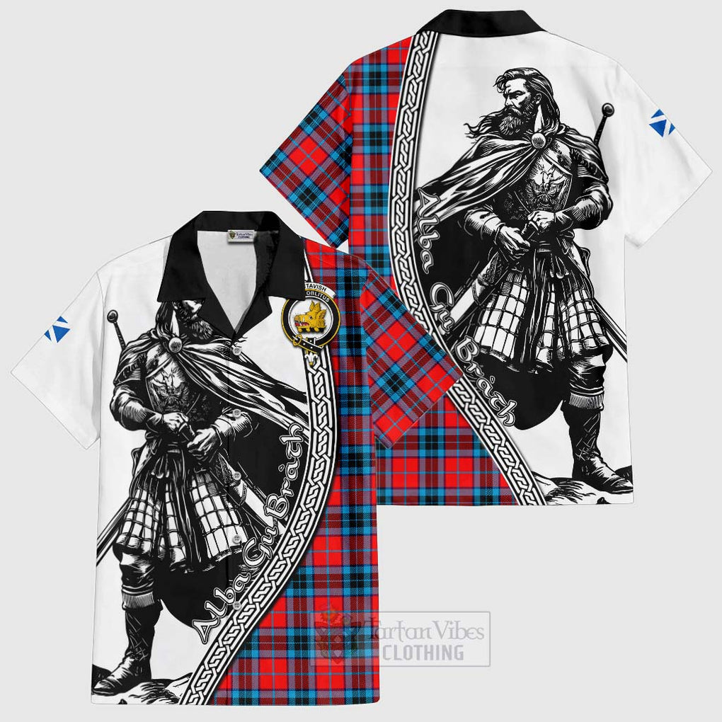 Tartan Vibes Clothing MacTavish (McTavish) Tartan Clan Crest Short Sleeve Button Shirt with Highlander Warrior Celtic Style