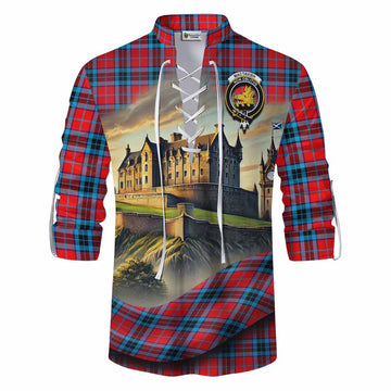 MacTavish (McTavish) Tartan Family Crest Ghillie Kilt Shirt with Scottish Ancient Castle Style Men - Tartan Vibes Clothing