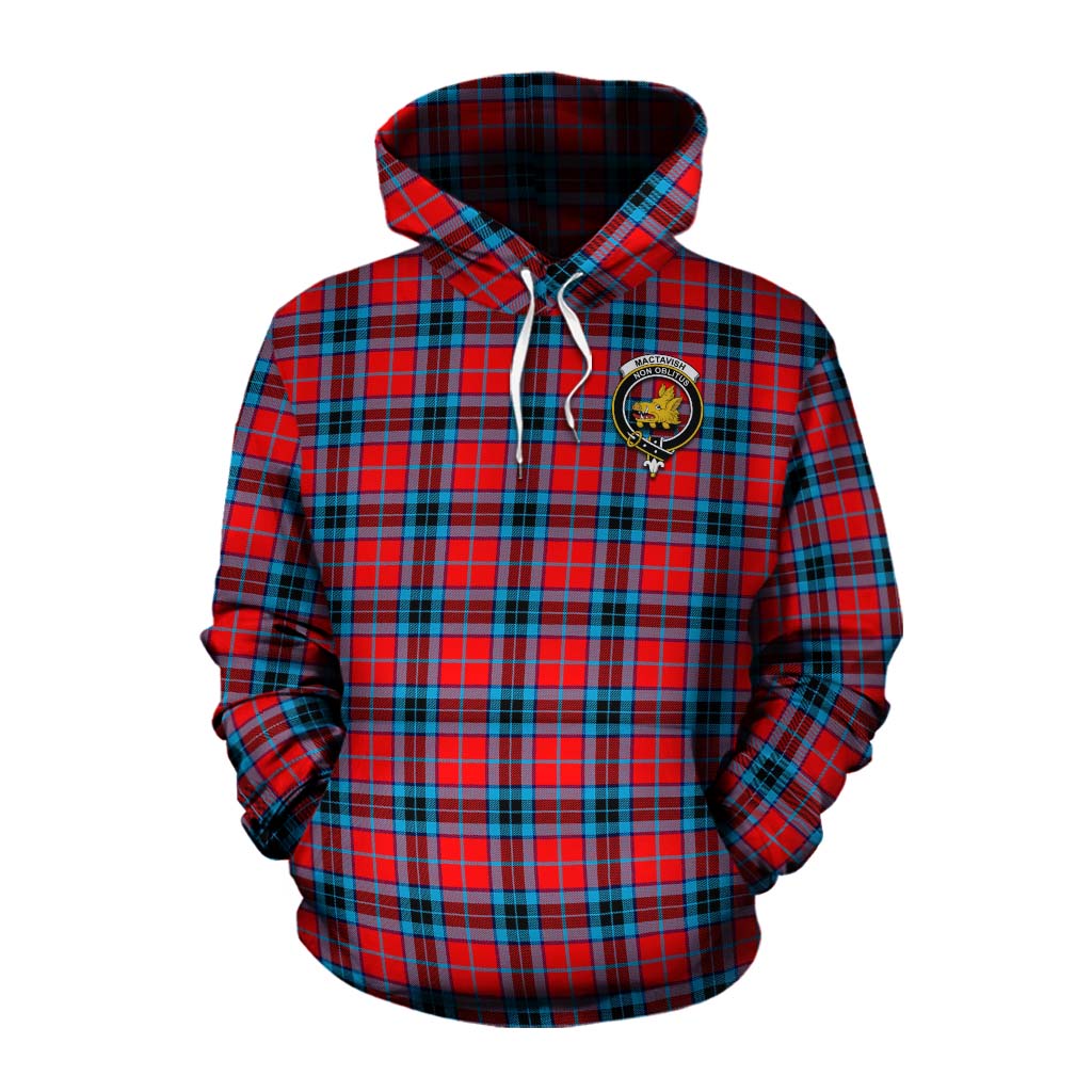 Tartan Vibes Clothing MacTavish (McTavish) Tartan Cotton Hoodie with Family Crest and Bearded Skull Holding Bottles of Whiskey