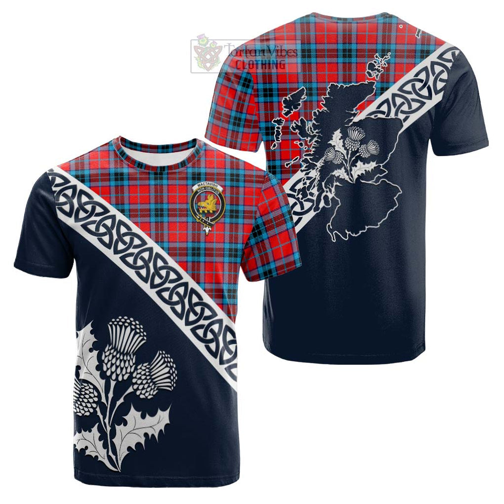 Tartan Vibes Clothing MacTavish (McTavish) Tartan Cotton T-shirt Featuring Thistle and Scotland Map