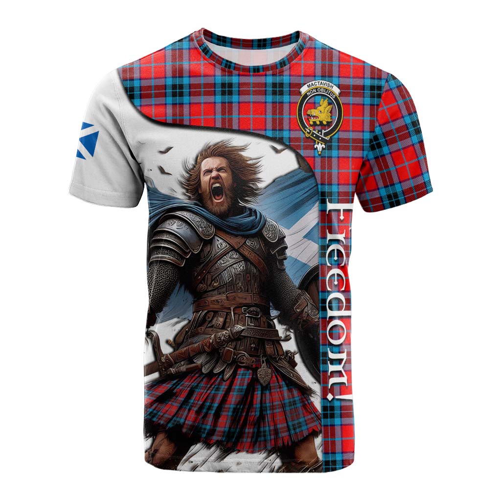 Tartan Vibes Clothing MacTavish (McTavish) Crest Tartan Cotton T-shirt Inspired by the Freedom of Scottish Warrior