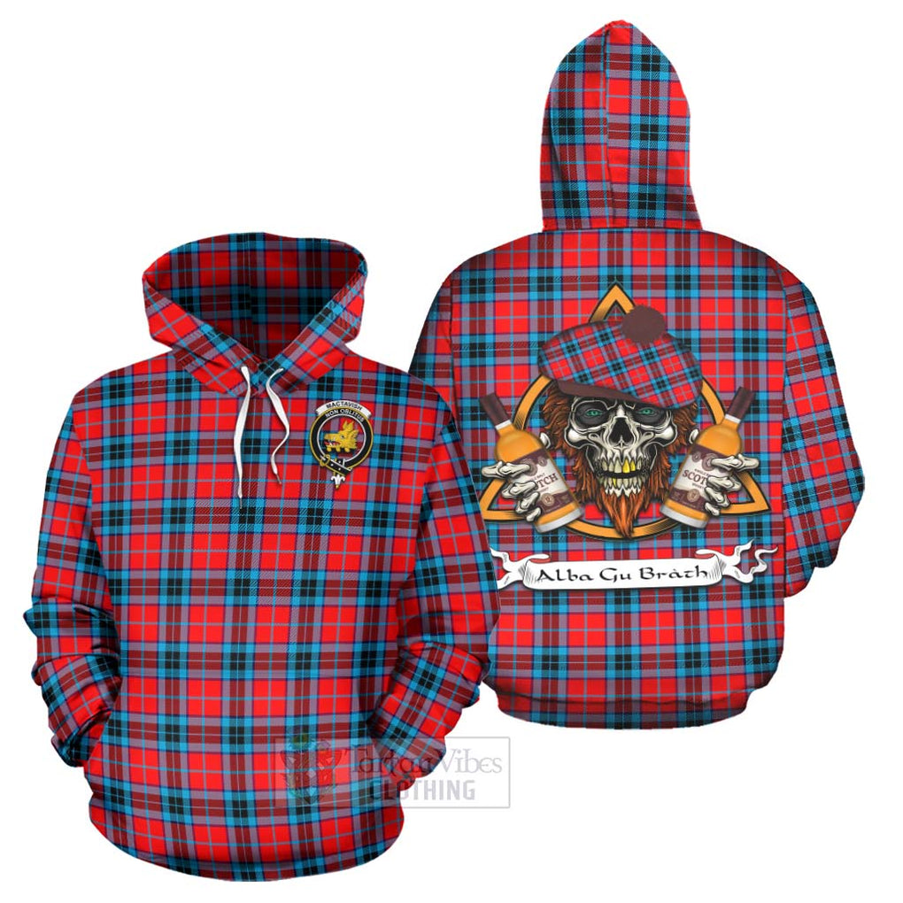 Tartan Vibes Clothing MacTavish (McTavish) Tartan Hoodie with Family Crest and Bearded Skull Holding Bottles of Whiskey