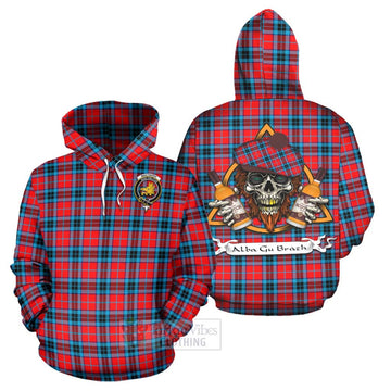 MacTavish (McTavish) Tartan Hoodie with Family Crest and Bearded Skull Holding Bottles of Whiskey