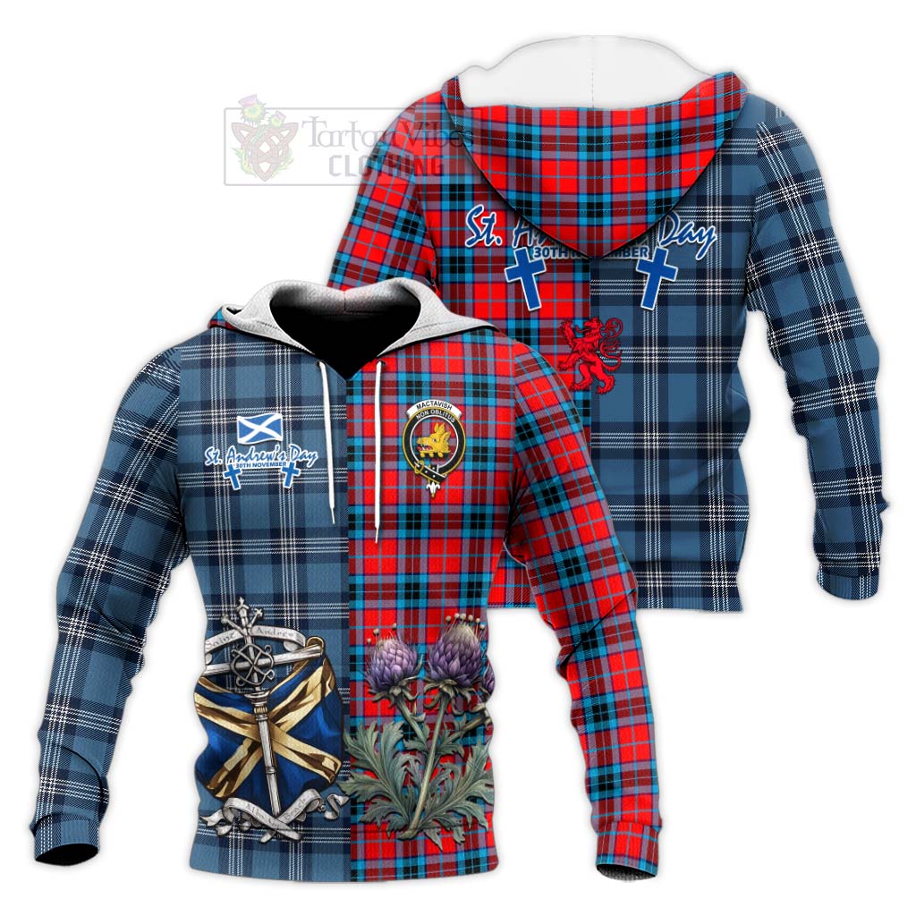 Tartan Vibes Clothing MacTavish (McTavish) Tartan Knitted Hoodie Happy St. Andrew's Day Half Tartan Style