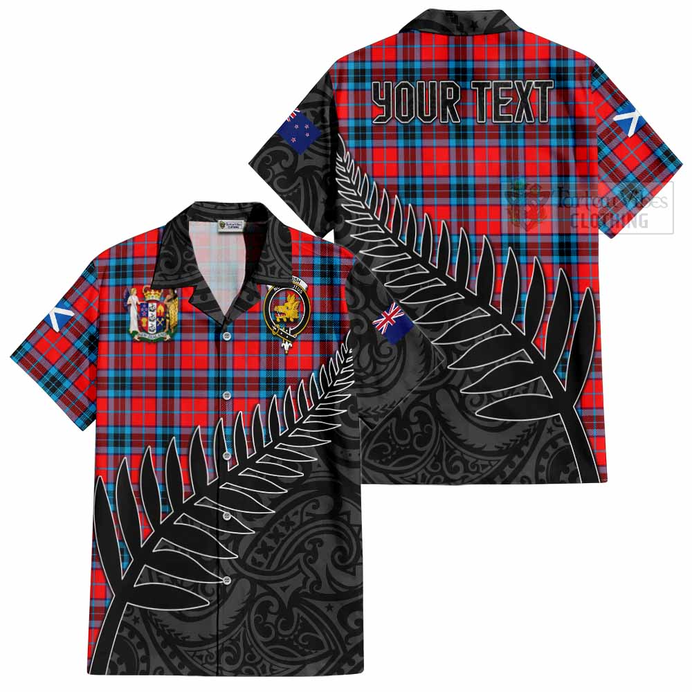 Tartan Vibes Clothing MacTavish (McTavish) Crest Tartan Short Sleeve Button Shirt with New Zealand Silver Fern Half Style