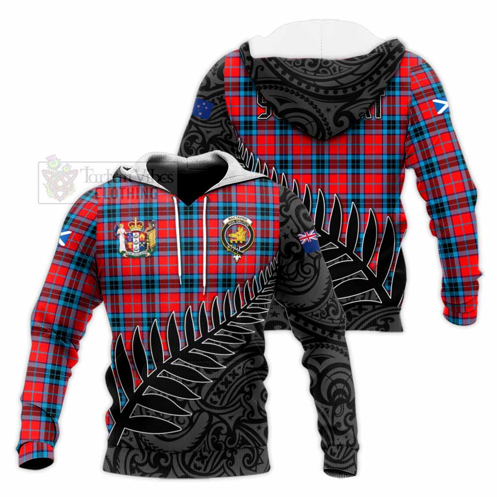 Tartan Vibes Clothing MacTavish (McTavish) Crest Tartan Knitted Hoodie with New Zealand Silver Fern Half Style