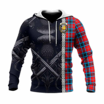 MacTavish (McTavish) Tartan Knitted Hoodie with Family Crest Cross Sword Thistle Celtic Vibes