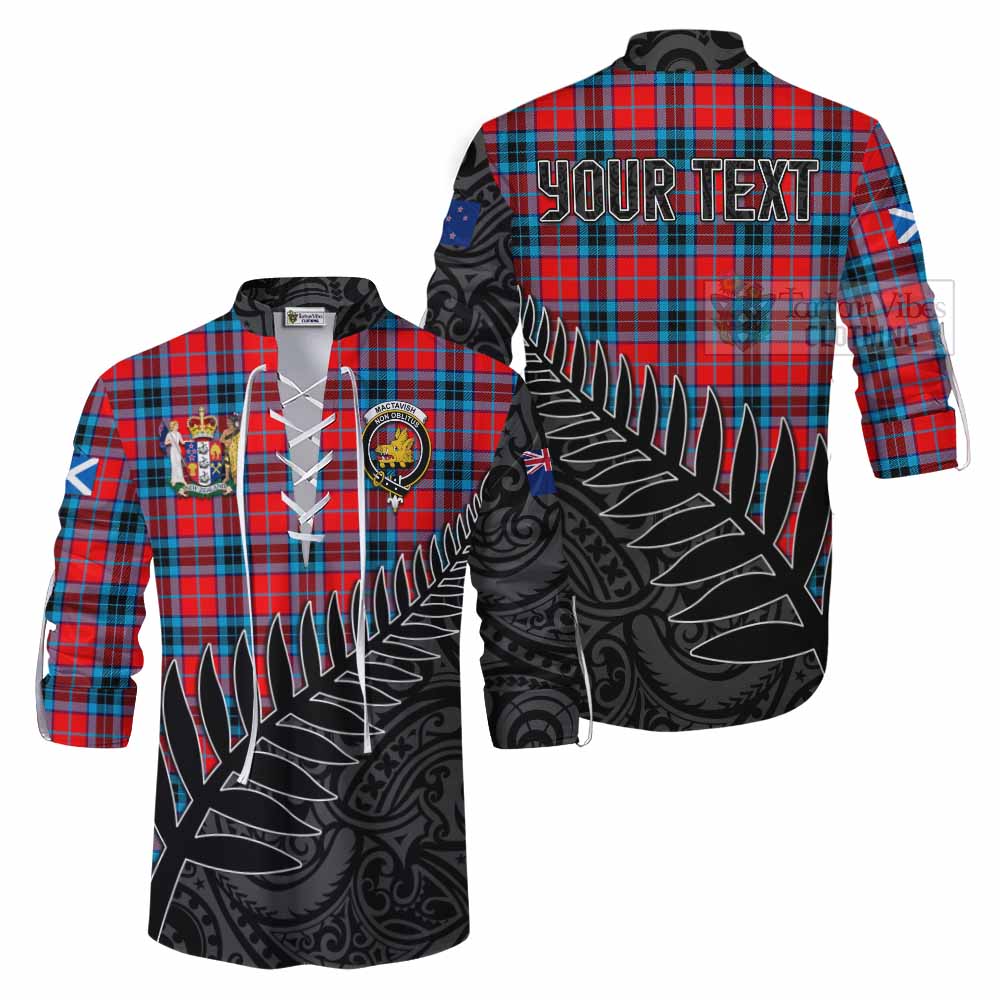 Tartan Vibes Clothing MacTavish (McTavish) Crest Tartan Ghillie Kilt Shirt with New Zealand Silver Fern Half Style