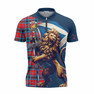 MacTavish (McTavish) Tartan Family Crest Zipper Polo Shirt with Scottish Majestic Lion