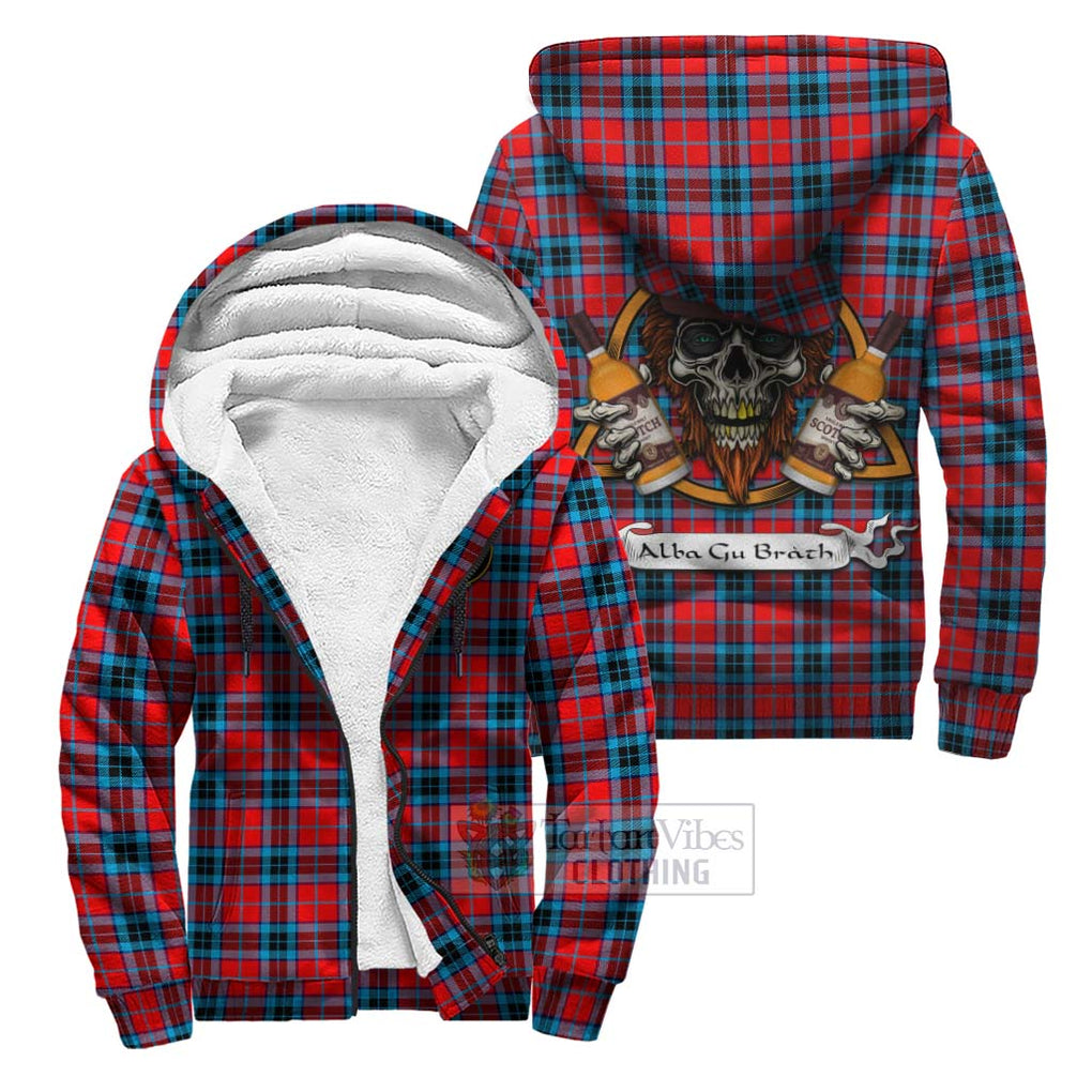 Tartan Vibes Clothing MacTavish (McTavish) Tartan Sherpa Hoodie with Family Crest and Bearded Skull Holding Bottles of Whiskey