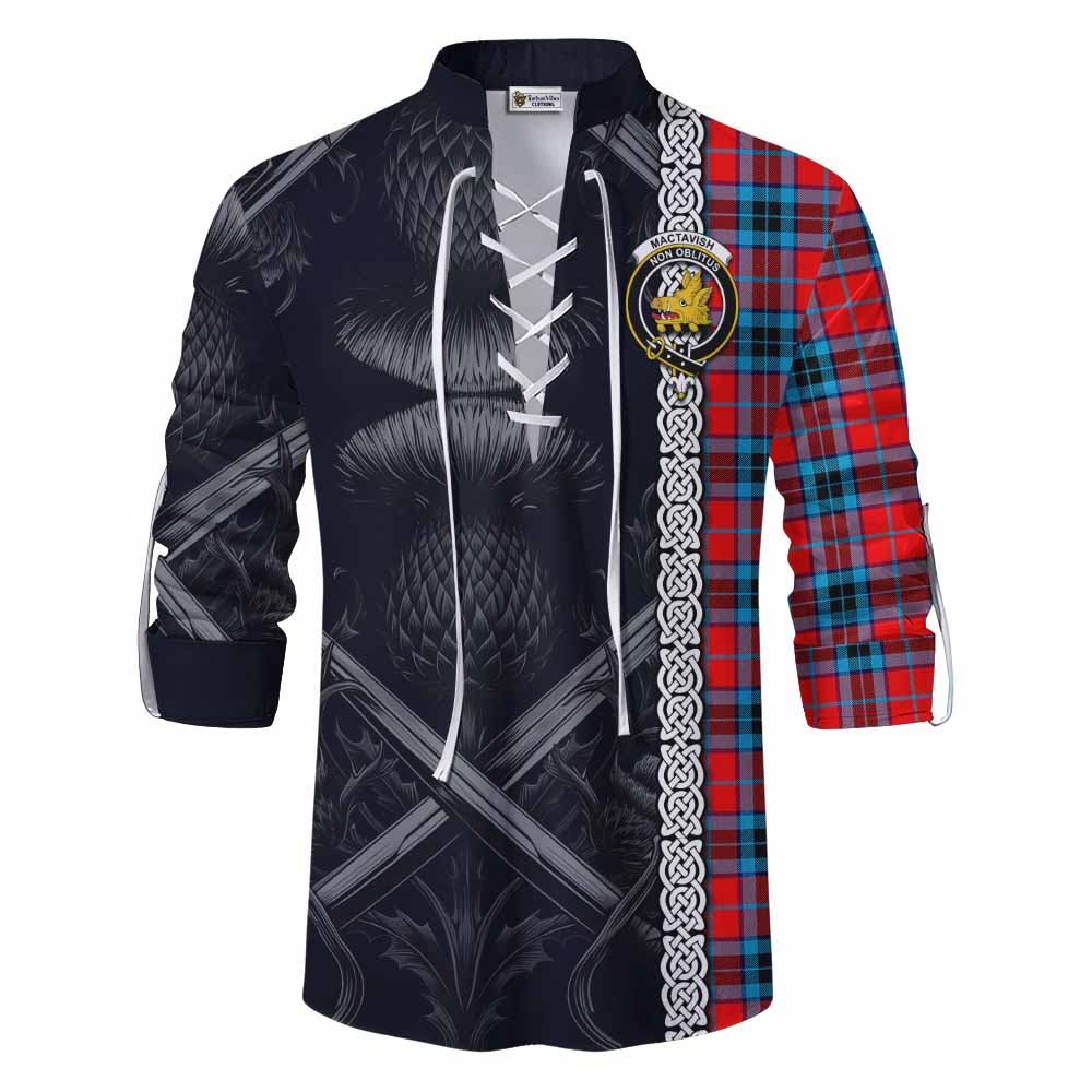 Tartan Vibes Clothing MacTavish (McTavish) Tartan Ghillie Kilt Shirt with Family Crest Cross Sword Thistle Celtic Vibes