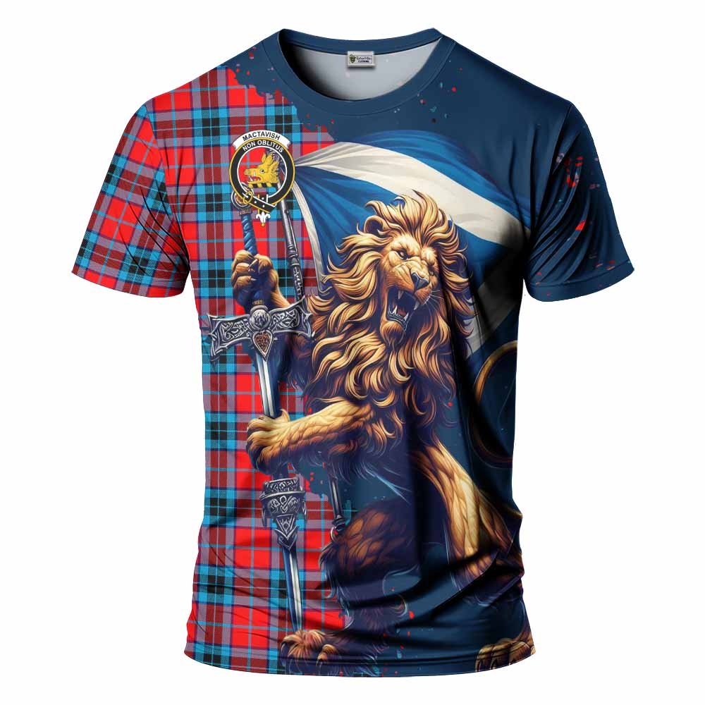 Tartan Vibes Clothing MacTavish (McTavish) Tartan Family Crest T-Shirt with Scottish Majestic Lion