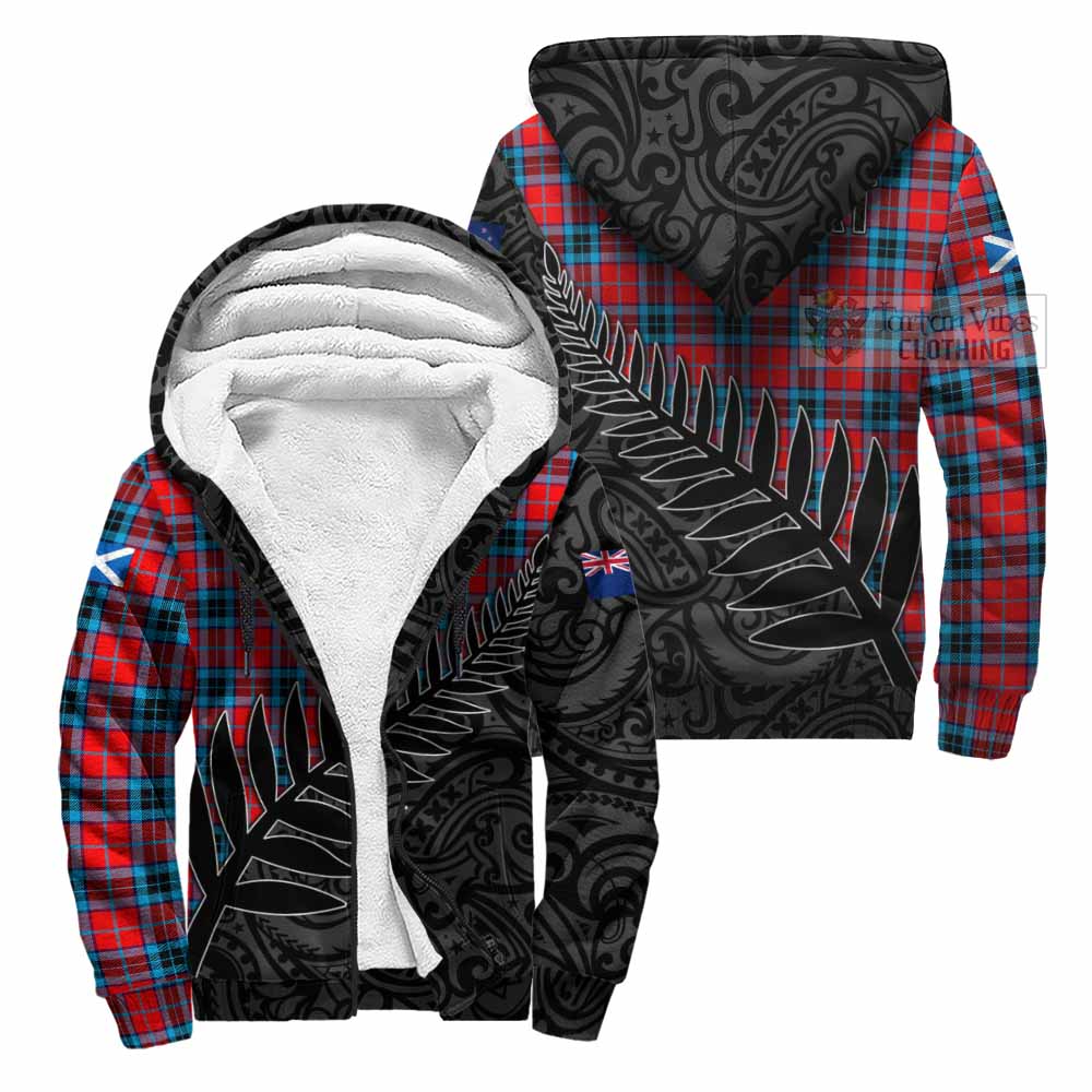 Tartan Vibes Clothing MacTavish (McTavish) Crest Tartan Sherpa Hoodie with New Zealand Silver Fern Half Style