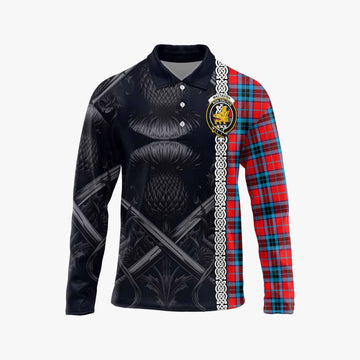 MacTavish (McTavish) Tartan Long Sleeve Polo Shirt with Family Crest Cross Sword Thistle Celtic Vibes