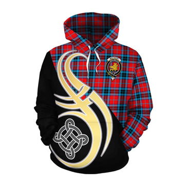 MacTavish (McTavish) Tartan Cotton Hoodie with Family Crest and Celtic Symbol Style