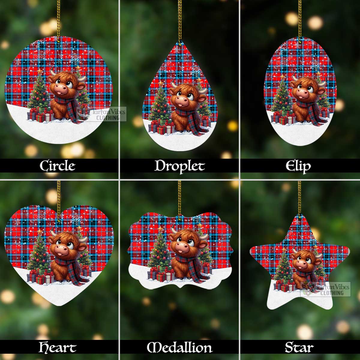 Tartan Vibes Clothing MacTavish (McTavish) Tartan Christmas Aluminium Ornament with Adorable Highland Coo