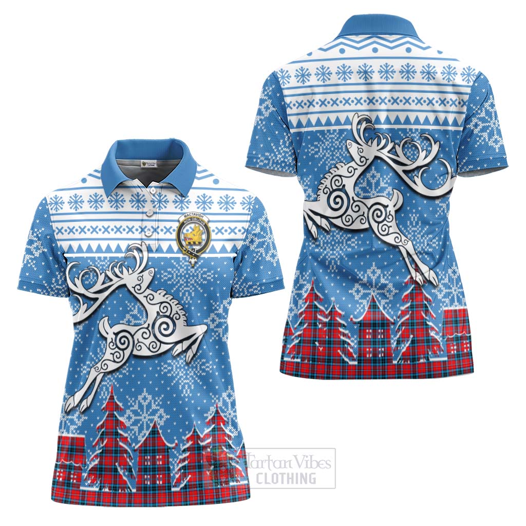 Tartan Vibes Clothing MacTavish (McTavish) Clan Christmas Women's Polo Shirt Celtic Reindeer Style