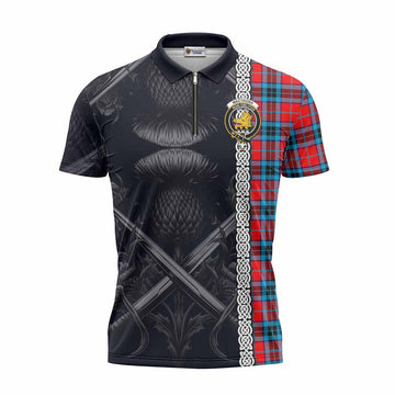 MacTavish (McTavish) Tartan Zipper Polo Shirt with Family Crest Cross Sword Thistle Celtic Vibes