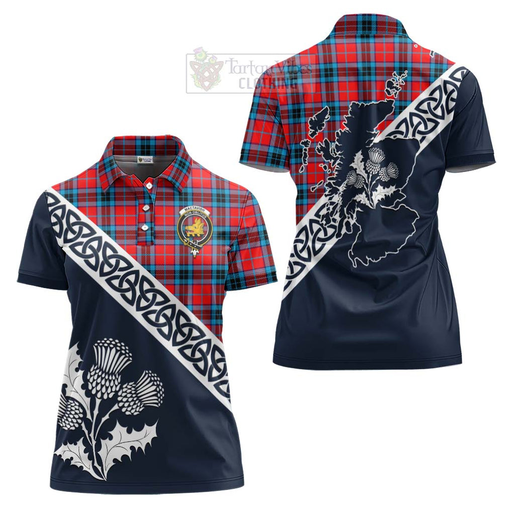 Tartan Vibes Clothing MacTavish (McTavish) Tartan Women's Polo Shirt Featuring Thistle and Scotland Map