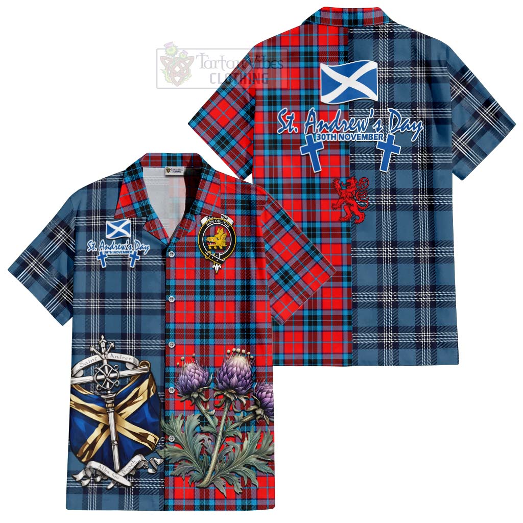 Tartan Vibes Clothing MacTavish (McTavish) Tartan Short Sleeve Button Shirt Happy St. Andrew's Day Half Tartan Style