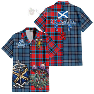 MacTavish (McTavish) Tartan Short Sleeve Button Shirt Happy St. Andrew's Day Half Tartan Style