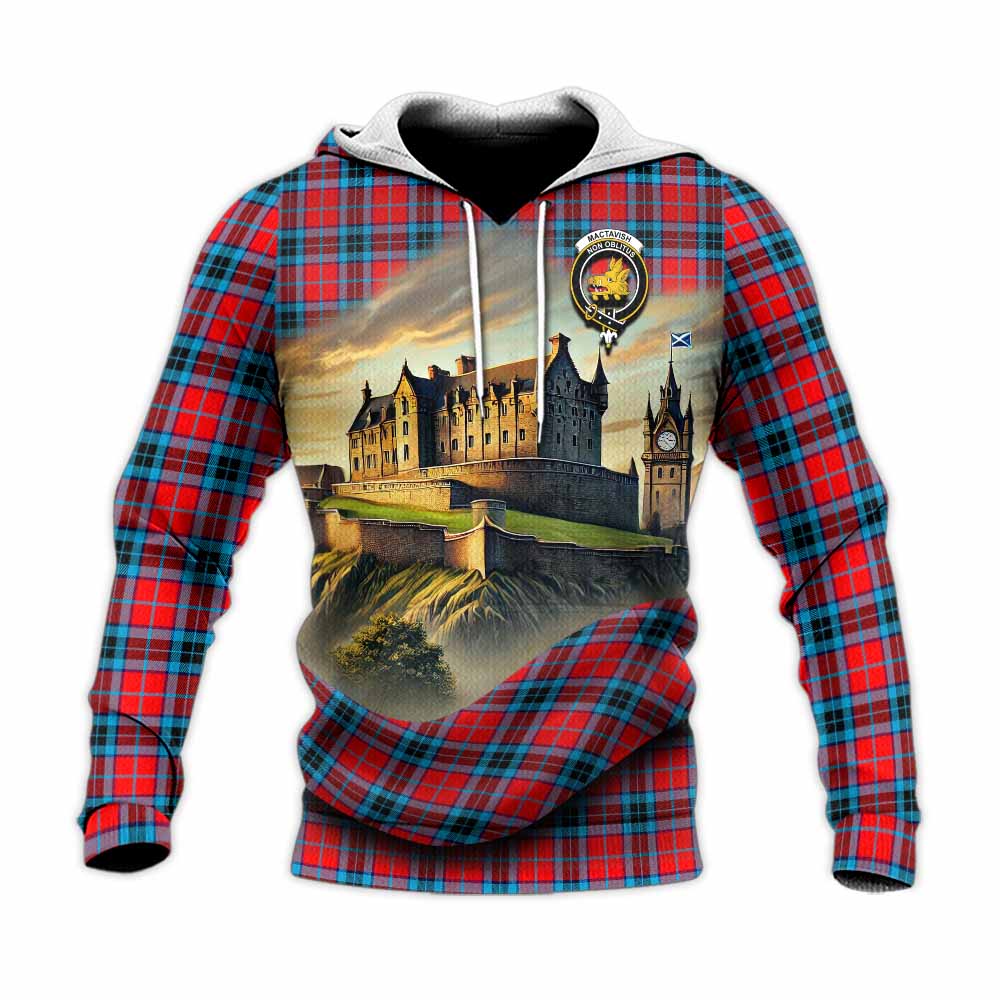MacTavish (McTavish) Tartan Family Crest Knitted Hoodie with Scottish Ancient Castle Style Unisex Knitted Pullover Hoodie - Tartan Vibes Clothing