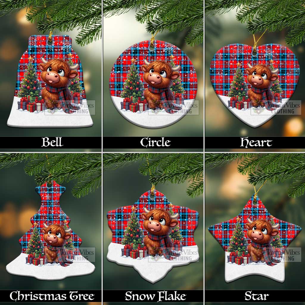 Tartan Vibes Clothing MacTavish (McTavish) Tartan Christmas Ceramic Ornament with Adorable Highland Coo