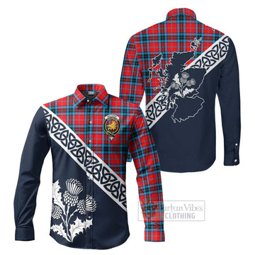 MacTavish (McTavish) Tartan Long Sleeve Button Shirt Featuring Thistle and Scotland Map