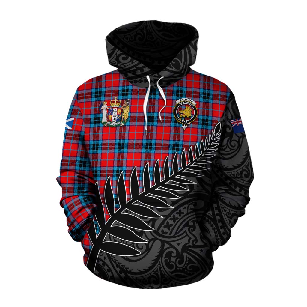 Tartan Vibes Clothing MacTavish (McTavish) Crest Tartan Cotton Hoodie with New Zealand Silver Fern Half Style