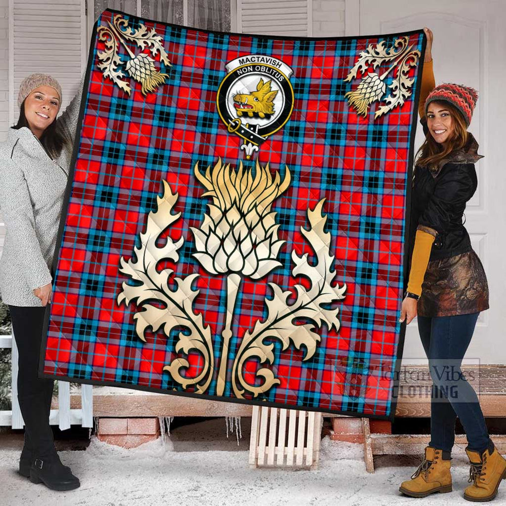 Tartan Vibes Clothing MacTavish (McTavish) Tartan Quilt with Family Crest and Golden Thistle Style