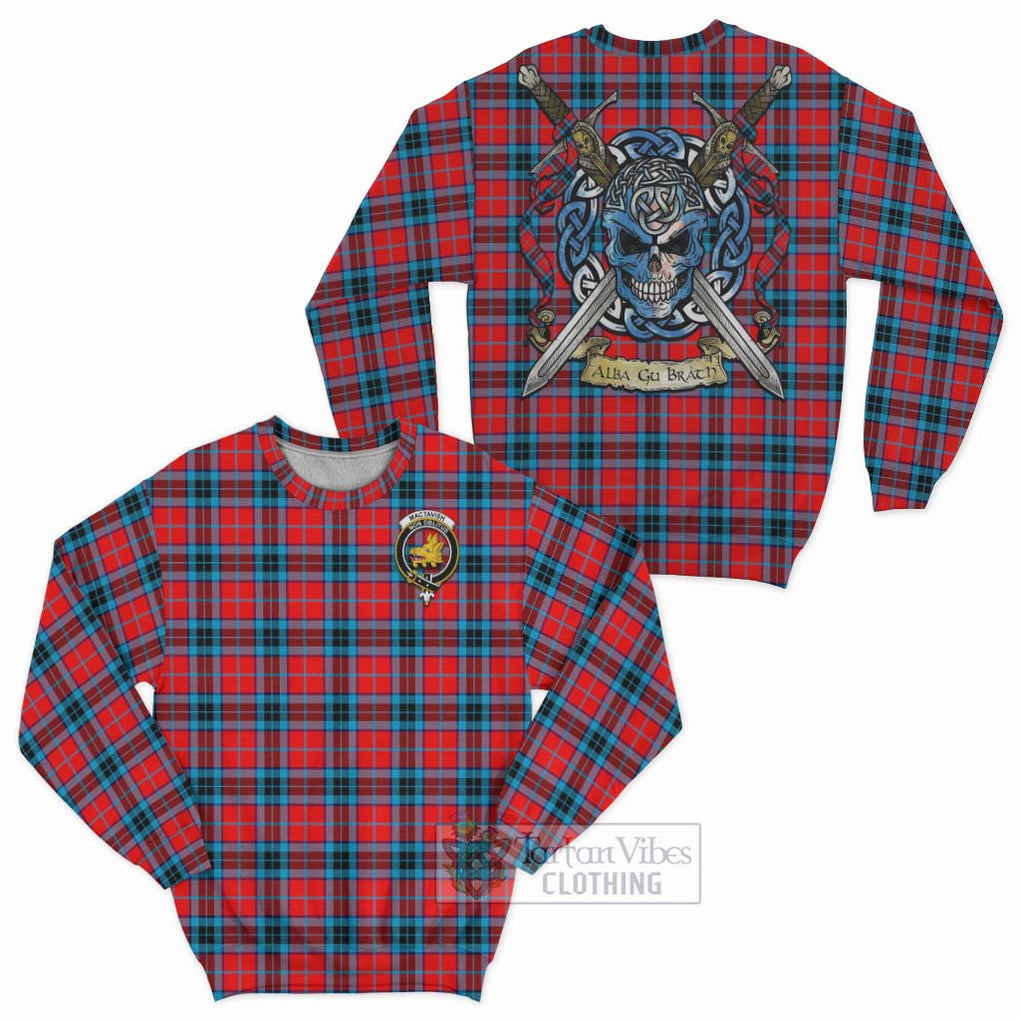 Tartan Vibes Clothing MacTavish (McTavish) Tartan Sweatshirt with Family Crest Celtic Skull Style