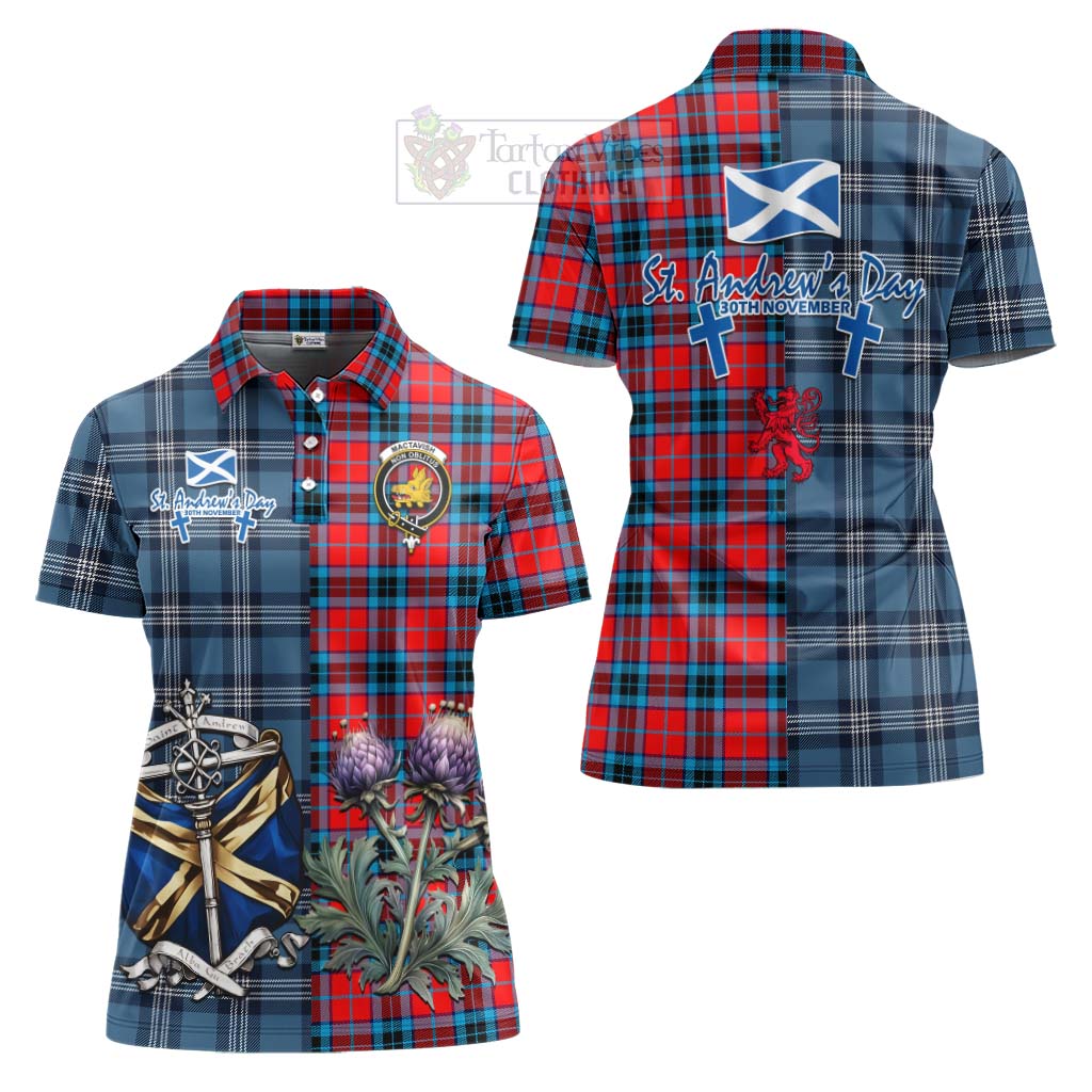 Tartan Vibes Clothing MacTavish (McTavish) Tartan Women's Polo Shirt Happy St. Andrew's Day Half Tartan Style