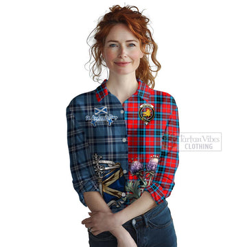 MacTavish (McTavish) Tartan Women's Casual Shirt Happy St. Andrew's Day Half Tartan Style