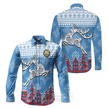 MacTavish (McTavish) Clan Christmas Long Sleeve Button Shirt Celtic Reindeer Style