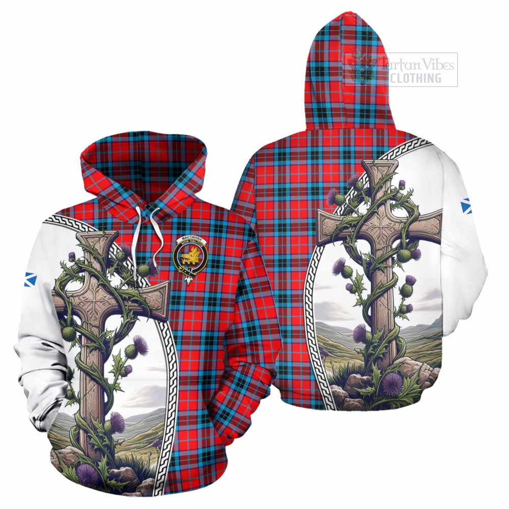 Tartan Vibes Clothing MacTavish (McTavish) Tartan Hoodie with Family Crest and St. Andrew's Cross Accented by Thistle Vines