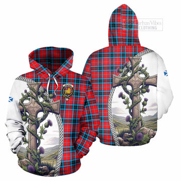 MacTavish (McTavish) Tartan Hoodie with Family Crest and St. Andrew's Cross Accented by Thistle Vines