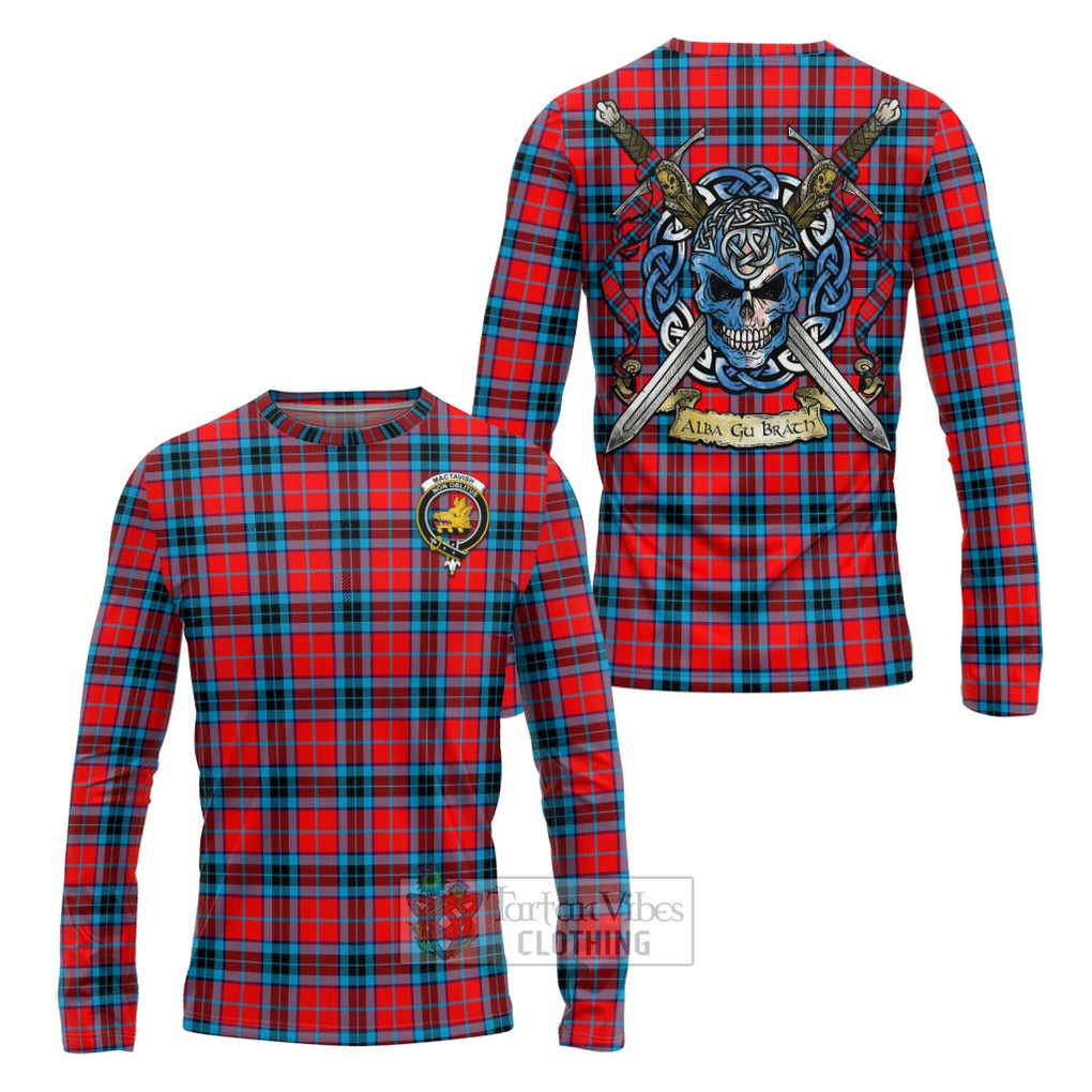 Tartan Vibes Clothing MacTavish (McTavish) Tartan Long Sleeve T-Shirt with Family Crest Celtic Skull Style