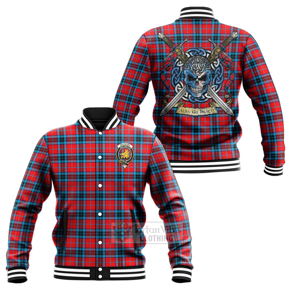 Tartan Vibes Clothing MacTavish (McTavish) Tartan Baseball Jacket with Family Crest Celtic Skull Style