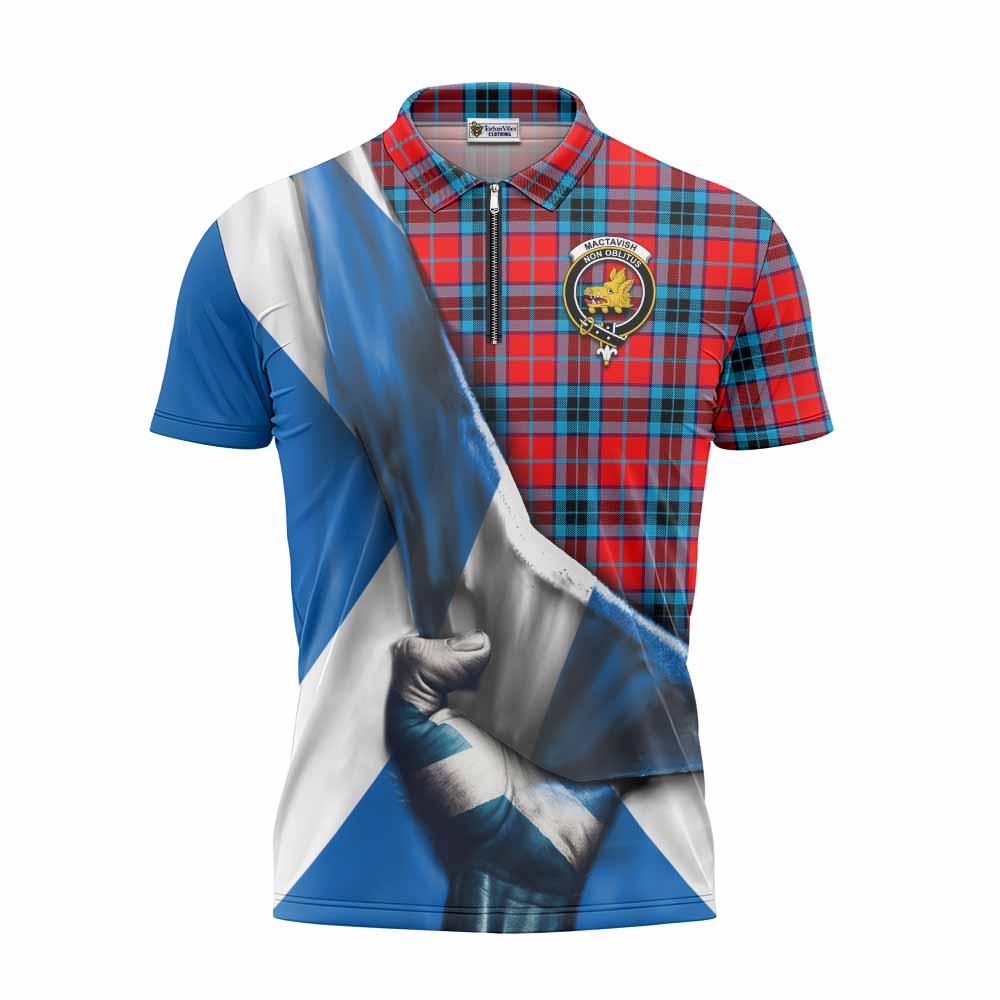 Tartan Vibes Clothing MacTavish (McTavish) Tartan Zipper Polo Shirt with Family Crest Scotland Patriotic Style