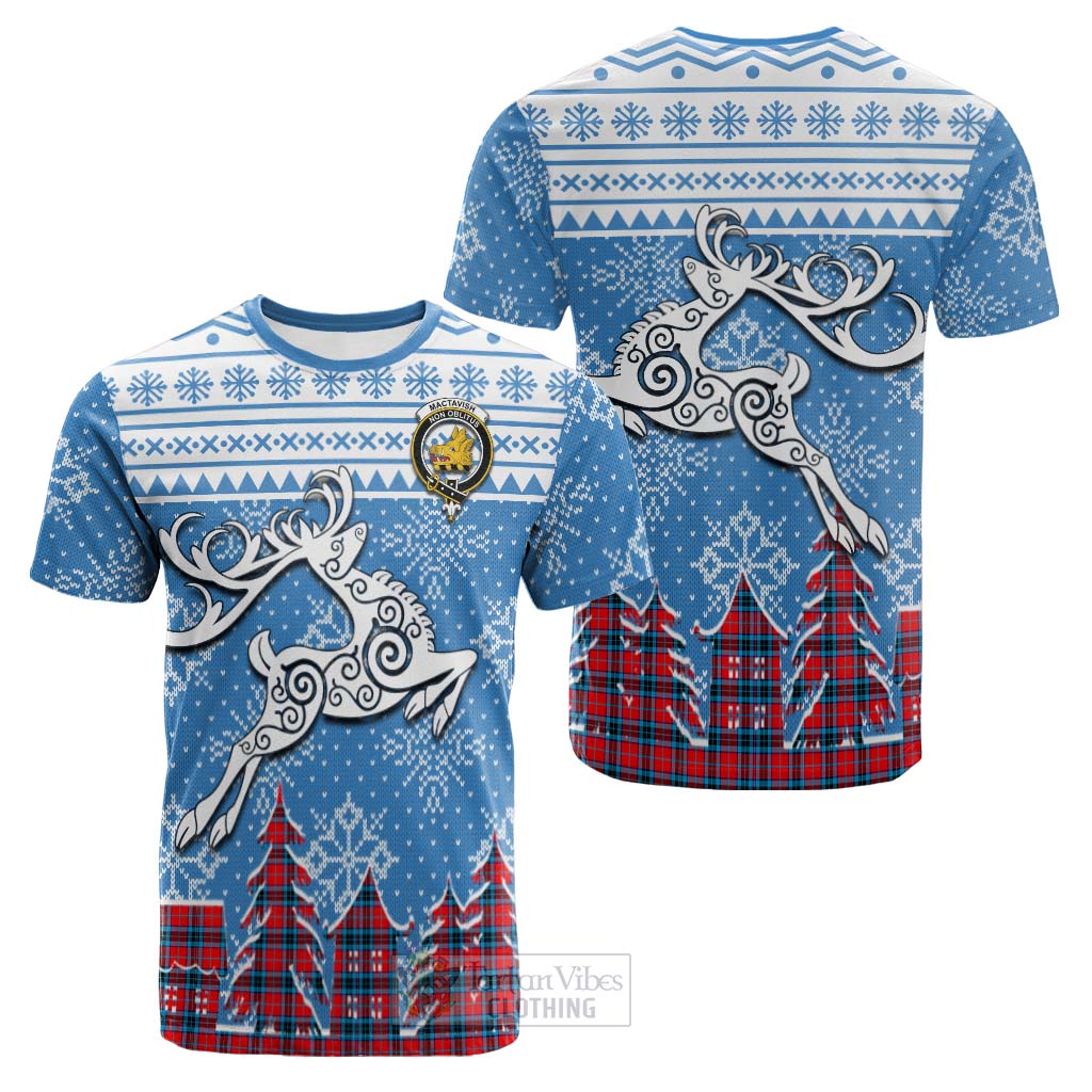 Tartan Vibes Clothing MacTavish (McTavish) Clan Christmas Cotton T-shirt Celtic Reindeer Style