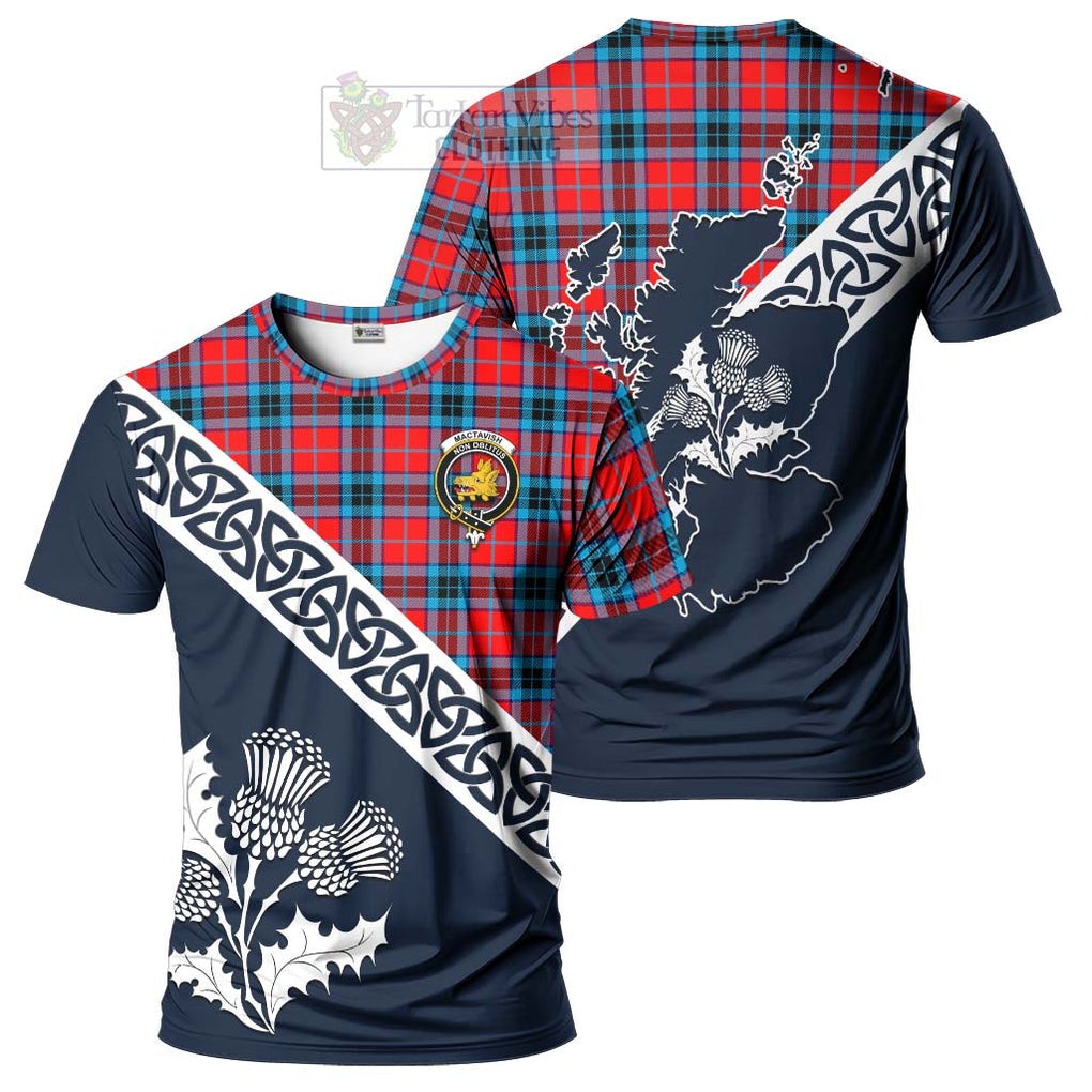 MacTavish (McTavish) Tartan T-Shirt Featuring Thistle and Scotland Map