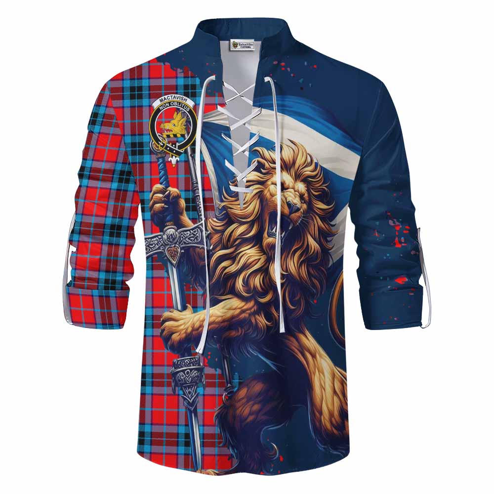 Tartan Vibes Clothing MacTavish (McTavish) Tartan Family Crest Ghillie Kilt Shirt with Scottish Majestic Lion