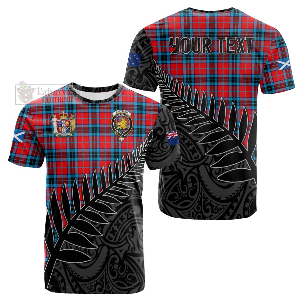 Tartan Vibes Clothing MacTavish (McTavish) Crest Tartan Cotton T-shirt with New Zealand Silver Fern Half Style