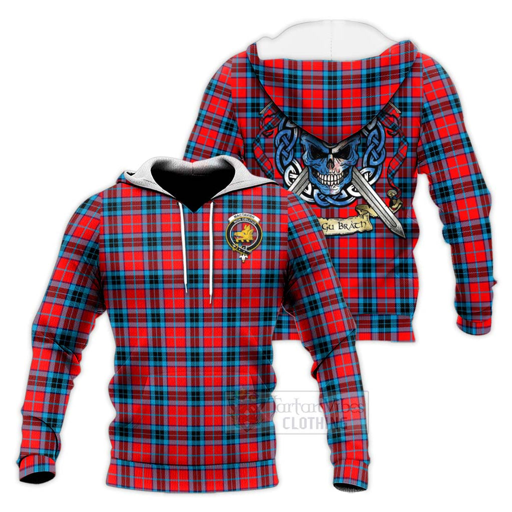 Tartan Vibes Clothing MacTavish (McTavish) Tartan Knitted Hoodie with Family Crest Celtic Skull Style